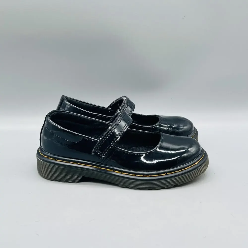 Dr Martens Shoes Girls 13 Black Patent MACCY Mary Jane Hook & Loop Dress School